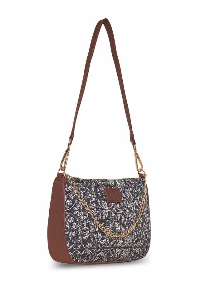 ZOUK Baguette Bag | Crossbody Bags for Women | Women's Handbags | Stylish Sling Bag for Woman | Vegan Leather Evening Bag | Travel & Office Use | Purse and Wallet | Lattice Lace Print - Image 2